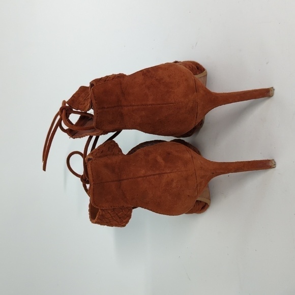 Zara Braided Lace Up Suede Stiletto Heels Brunt Orange 38/7.5 summer bohemian - Picture 3 of 12